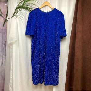 Vintage Jakelin Designs Sequin & Beaded Dress | 100% Silk | Royal Blue